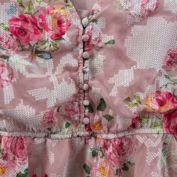 Anthropologie Hemant Nandita Rose Garden Pink Floral Embroidered Peplum Top Sm - Picture 6 of 9